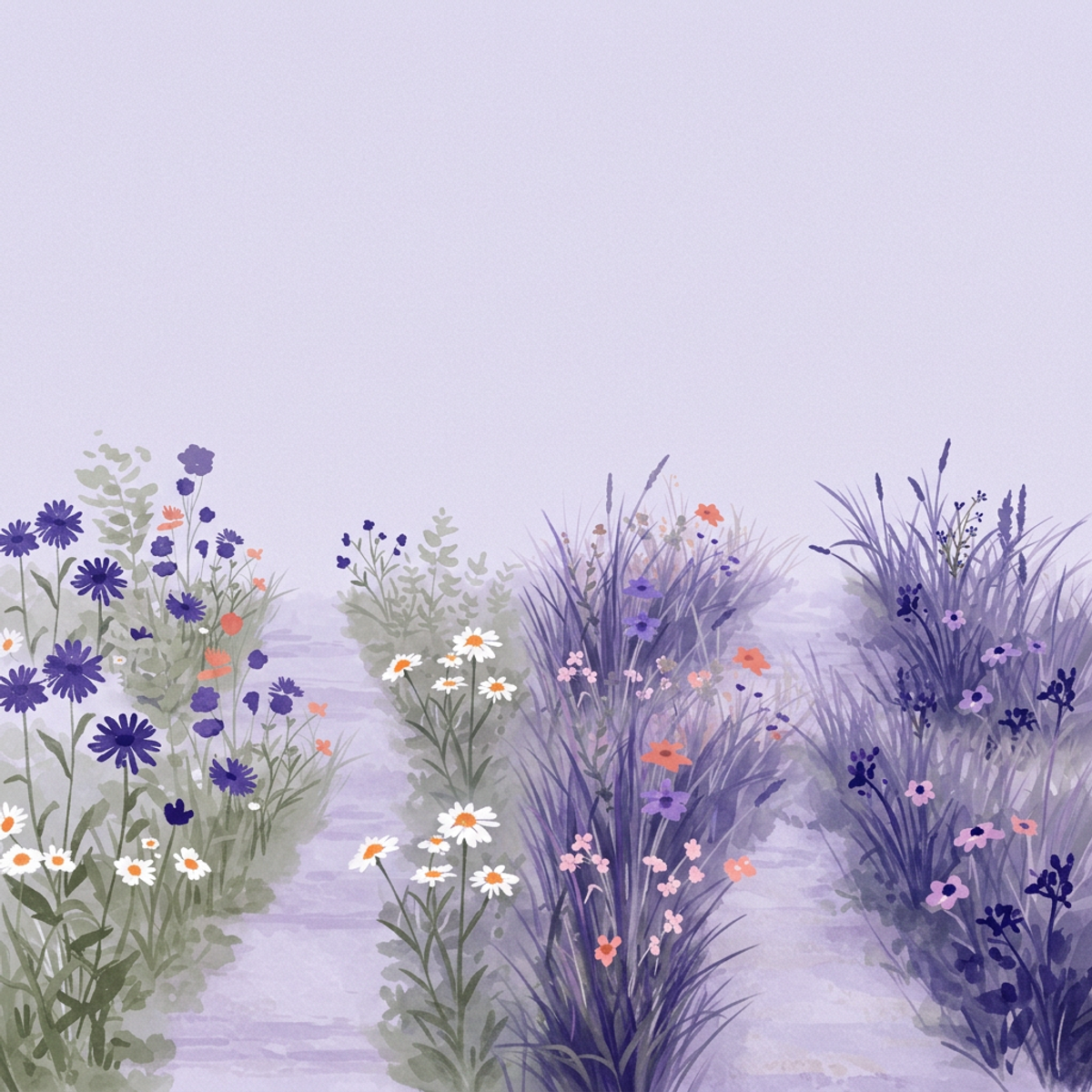 Watercolor illustration of two paths diverging in a garden, one rigid and straight, one winding gently through flowers